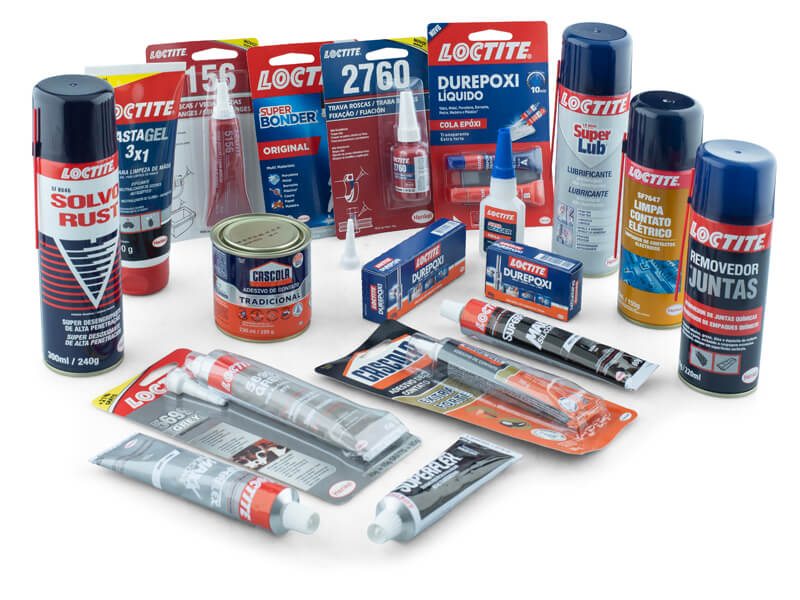 Packshot de produtos Loctite disponíveis na Toli Distribuidora