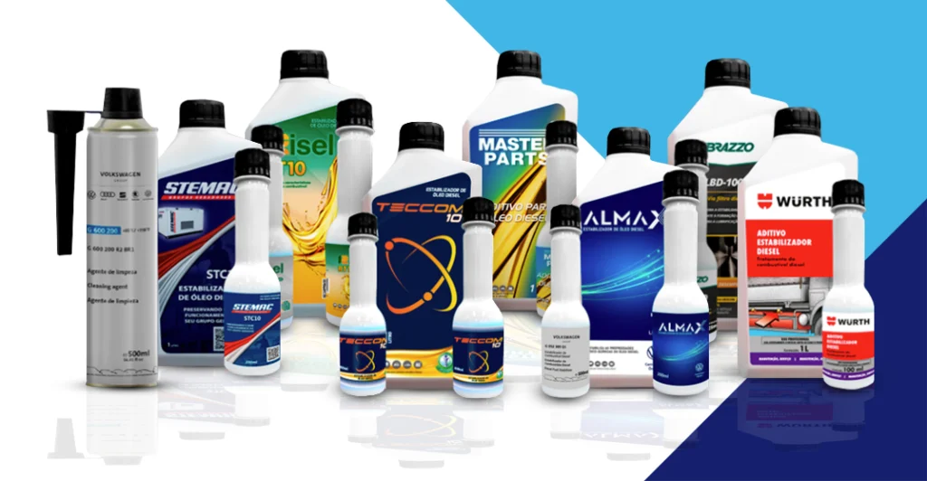 Aditivos estabilizadores de diesel Teccom produzidos para diversas marcas.