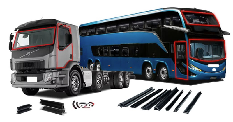 Borracha automotiva mostrada em diferentes locais em veículos